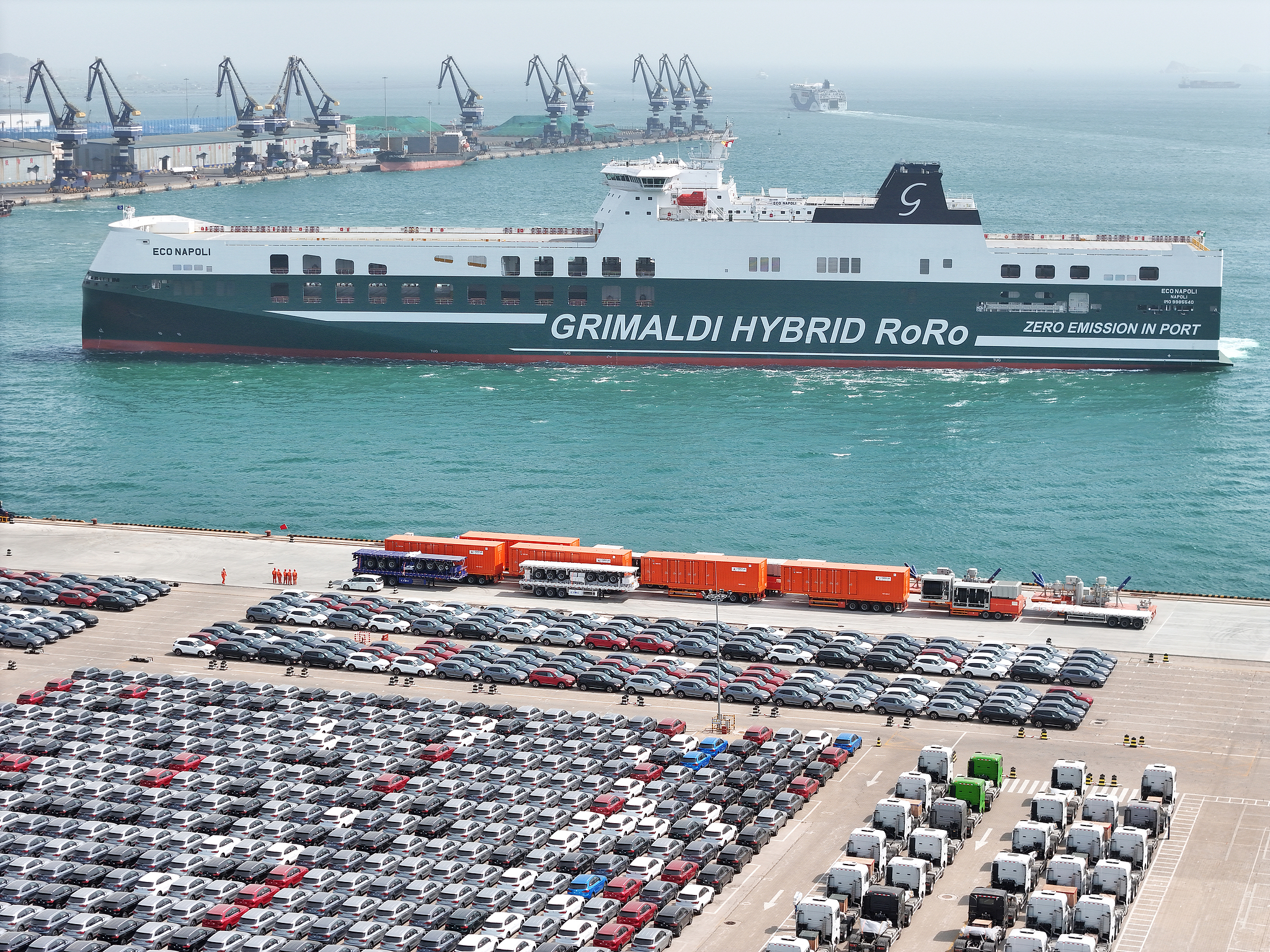 The world's largest eco-friendly ro-ro carrier for short sea shipping, Eco Napoli, in Yantai City, Shandong Province, east China, March 26, 2025. /VCG