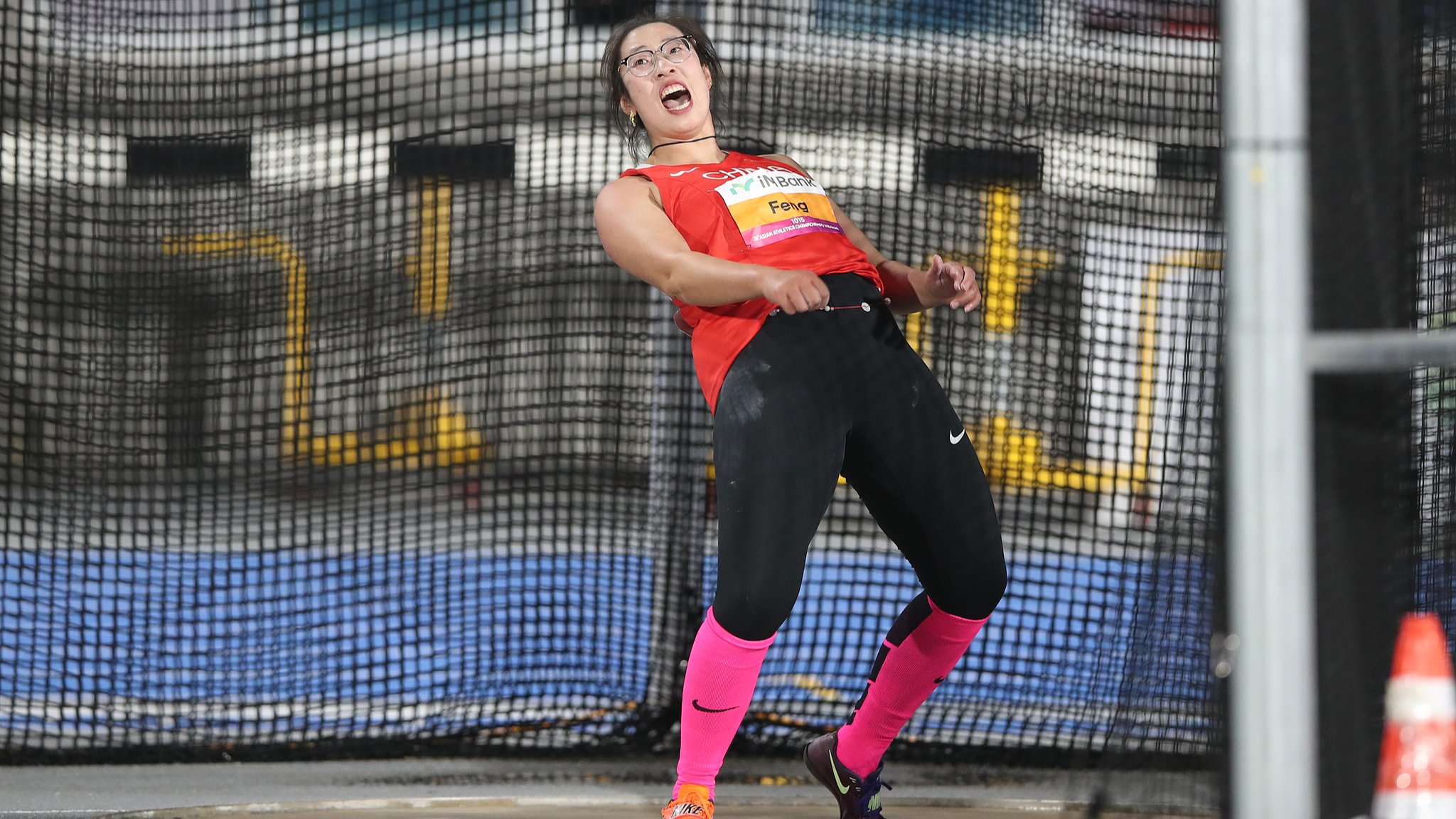 China's Feng Bin competes in the women's discus throw at the Asian Athletics Championships in Gumi, South Korea, May 29, 2025. /VCG